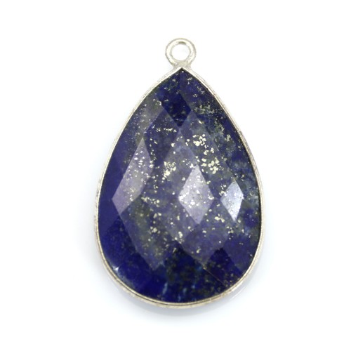 Lapis lazuli pendant set in silver, in the shape of a faceted drop, 21*31mm x 1pc