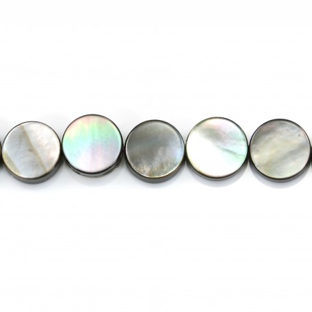 Gray mother-of-pearl flat round beads on thread 8mm x 40cm