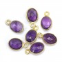 Oval faceted amethyst charm set in 925 silver and gold 7x12mm x 1pc