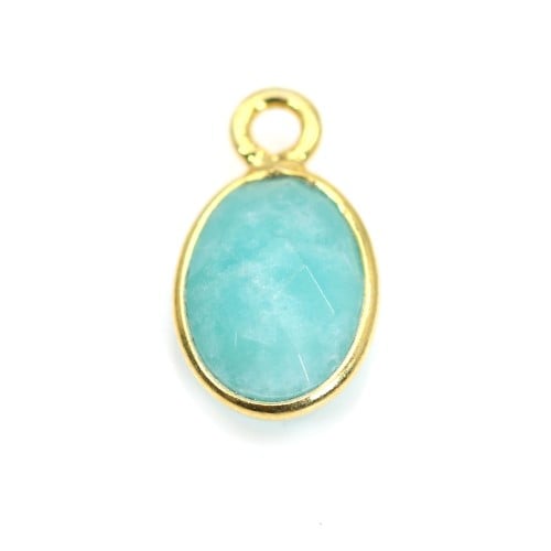 Oval faceted Amazonite charm set in 925 sterling silver and gold 7*12mm x 1pc