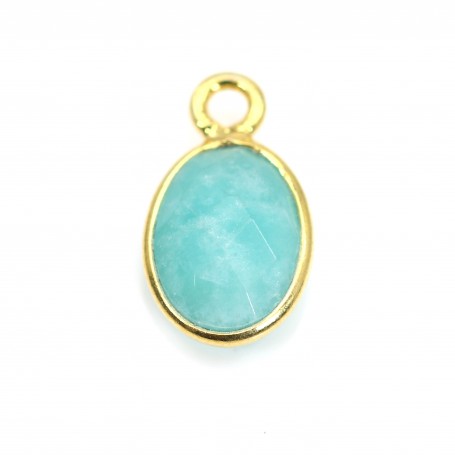 Oval faceted Amazonite charm set in 925 sterling silver and gold 7x12mm x 1pc