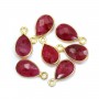 Charm Gemstone dyed ruby color drop faceted set silver 925 gold plated 7*13mm x 1pc