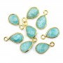 Oval faceted Amazonite charm set in 925 sterling silver and gold 7x12mm x 1pc