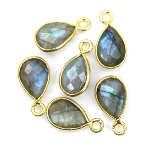 Labradorite charm faceted drop set in 925 silver gilded with fine gold 7*13mm x 1pc