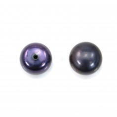 Perles de culture d'eau douce, semi-percée, bleue foncée, bouton, 13.5-14mm x 4pcs