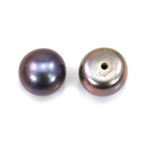 Half-drilled flat round dark grey freshwater pearl 5.5-6mm x 30pcs