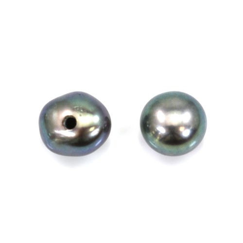 Half-drilled flat round dark grey freshwater pearl 4.5-5mm x 34pcs
