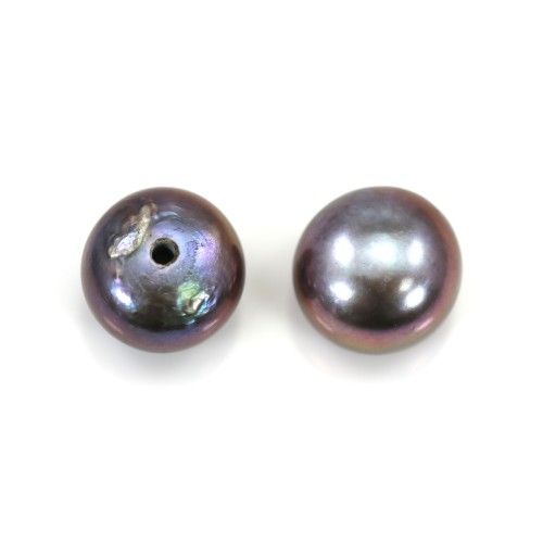 Perles de culture d'eau douce, semi-percée, bleue foncée, bouton, 7.5-8mm x 2pcs