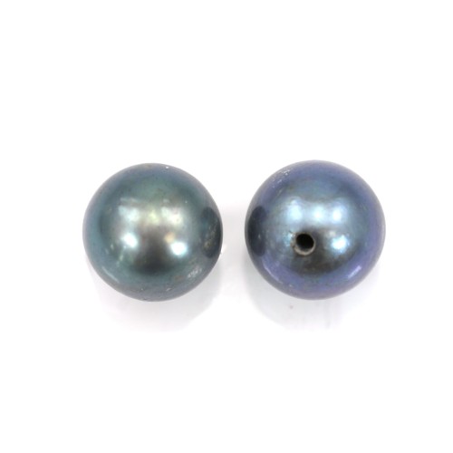 Perle de culture d'eau douce, semi-percée, bleu foncé, ronde, 6.5-7mm x 1pc