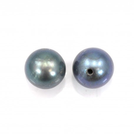 Perle de culture d'eau douce, semi-percée, bleu foncé, ronde, 6.5-7mm x 1pc