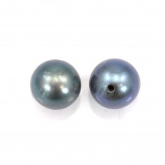 Perla cultivada de agua dulce, semiperforada, azul oscuro, redonda, 6,5-7mm x 1pc