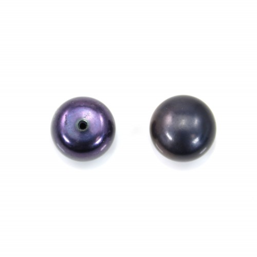 Perles de culture d'eau douce, semi-percée, bleue foncée, bouton, 9-10mm x 4pcs