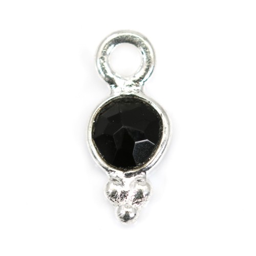 Black Onyx Charm round faceted set in silver 925 5*11mm x 1pc