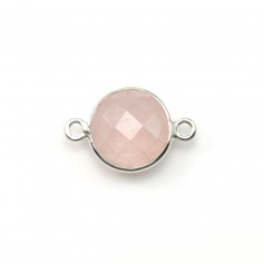 Conjunto de facetas redondas de quartzo rosa sobre prata 2 anéis 9mm x 1pc