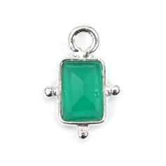 Green agate charm rectangle set in silver 925 8x12mm x 1pc