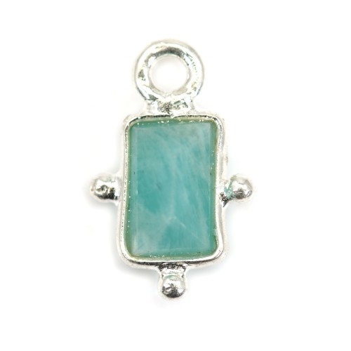 Rectangle Amazonite charm set in silver 925 8*12mm x 1pc