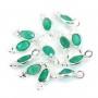 Green oval faceted agate charm set in silver 925 4x11mm x 1pc