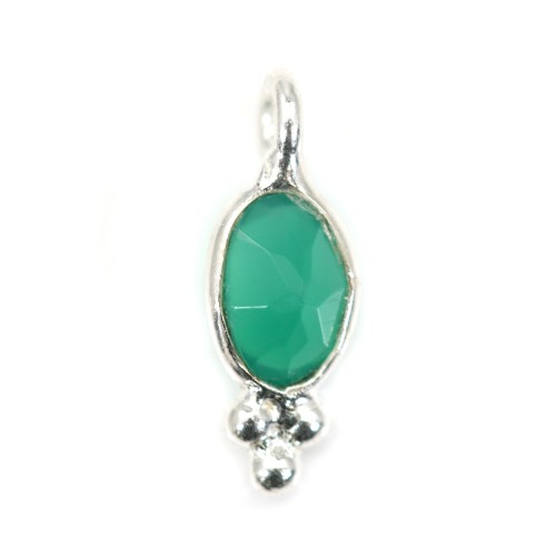 Green oval faceted agate charm set in silver 925 4*11mm x 1pc