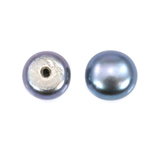Perla cultivada de agua dulce, semiperforada, azul oscuro, botón, 5-5.5mm x 2pcs