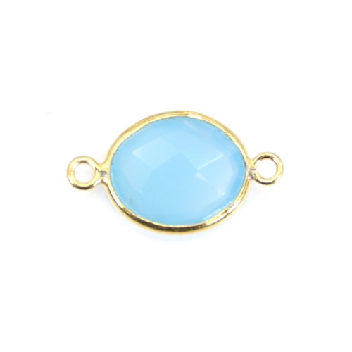 Faceted oval-shape chalcedony set in gold-plated silver 2 rings 11x13mm x 1pc