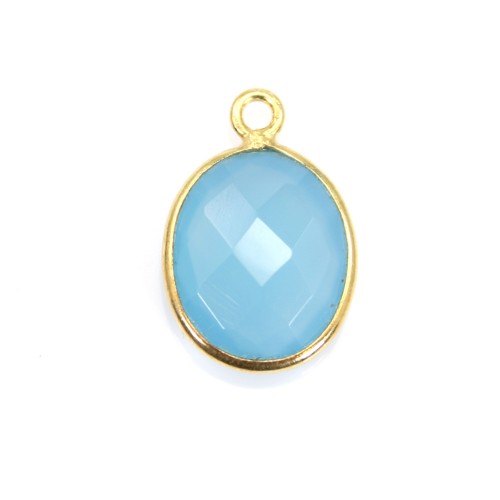 Tinted chalcedony in faceted oval-shape with 1 ring, set in gold-plated silver 11x13mm x 1pc