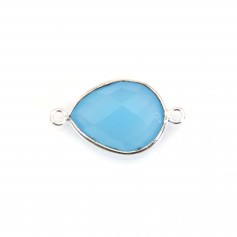 Faceted drop-shape chalcedony set in silver 2 rings 11x15mm x 1pc
