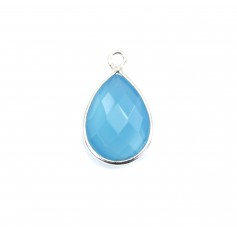 Faceted drop-shape chalcedony set in silver 1 ring 11x15mm x 1pc