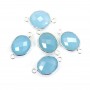 Faceted drop-shape chalcedony set in silver 2 rings 13x17mm x 1pc