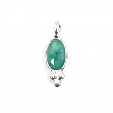 Charm Gemstone dyed emerald color faceted oval set in 925 silver 4x11mm x 1pc