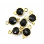 Black Onyx Round Faceted Charm set in 925 Sterling Silver GOLD 7x13mm x 1pc