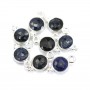 Charm in Gemstone dyed sapphire color round faceted set silver 925 7x13mm x 1pc