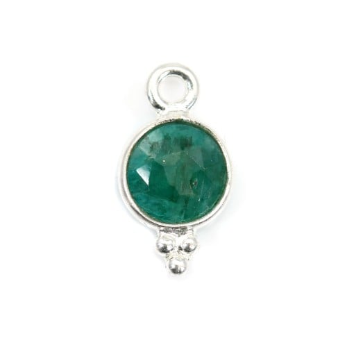 Charm in Gemstone dyed emerald color round faceted set silver 925 7*13mm x 1pc