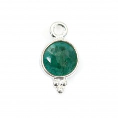Charm in Gemstone dyed emerald color round faceted set silver 925 7x13mm x 1pc