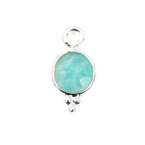 Round faceted Amazonite charm set in silver 925 7x13mm x 1pc