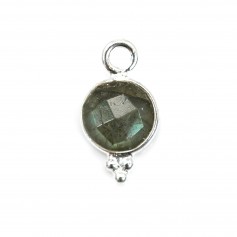 Round faceted Labradorite charm set in 925 silver 7x13mm x 1pc