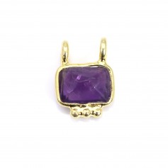 Amethyst Charm rectangle set in 925 gold - 2 rings - 8*10mm x 1pc
