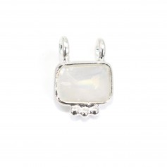 Rectangle Moonstone Charm set in 925 silver - 2 rings - 8x10mm x 1pc