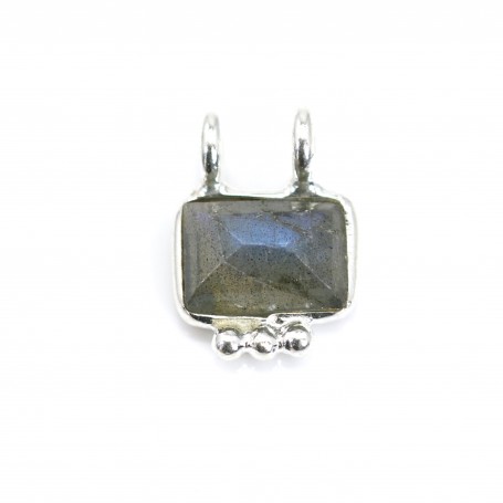Rectangle Labradorite Charm set in 925 silver - 2 rings - 8x10mm x 1pc