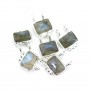Breloque Labradorite rectangle serti argent 925 - 2 anneaux - 8x10mm x 1pc