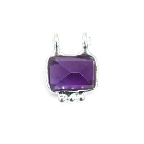 Amethyst Charm rectangle set in 925 silver - 2 rings - 8x10mm x 1pc