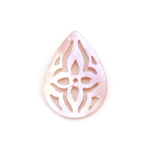 Pink mother-of-pearl in drop shape with openwork 10x14mm x 1pc