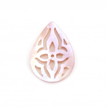Pink mother-of-pearl in drop shape with openwork 10x14mm x 1pc