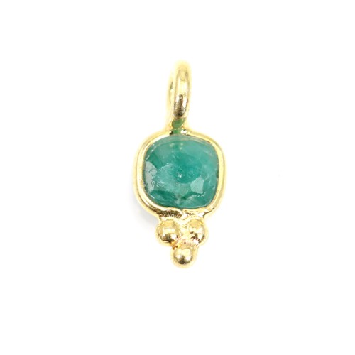 Charm Gemstone Emerald color square faceted set silver 925 gold plated 5x11mm x 1pc
