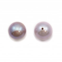 Purple freshwater cultured pearl, half-drilled round 9.5-10mm x 1pc