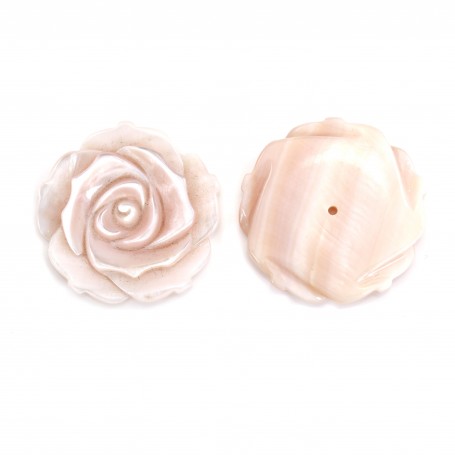 Pink mother-of-pearl half drilled rose 20mm x 1pc