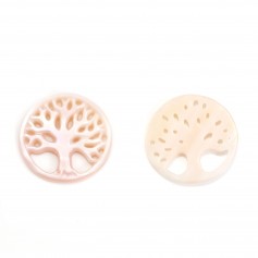 Round pink mother of pearl with tree of life 17mm x 1pc
