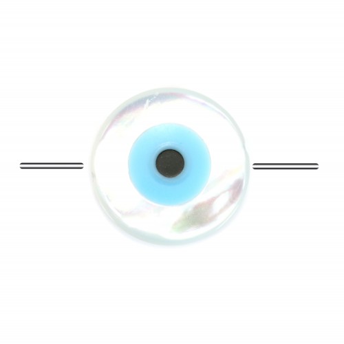 Boncuk Nazar rotondo in madreperla bianca (occhio blu) 12 mm x 1 pezzo