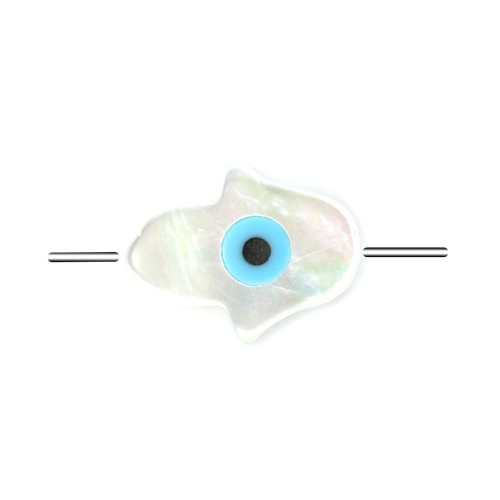 Mano de nácar blanco Nazar boncuk (ojo azul) 8x10mm x 2pcs