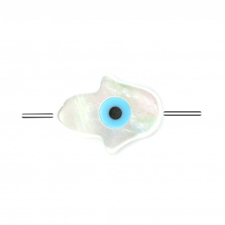White mother-of-pearl with a blue eye , in a hand-shape 12x16mm x 1pc