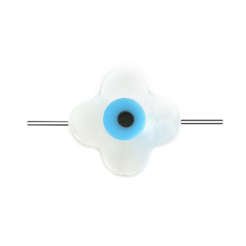 Trébol de nácar blanco Nazar boncuk (ojo azul) central 12mm x 2pcs